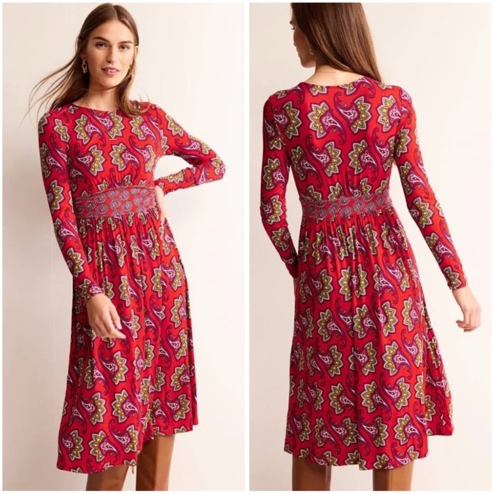 Boden Thea Long Sleeve Jersey Maxi Dress 16/18 Red Paisley - Picture 3 of 10